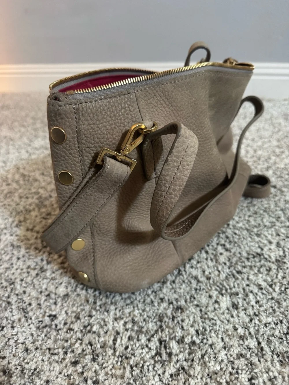 Hammitt Taupe Pebbled Leather Shoulder Bag with Gold Hardware